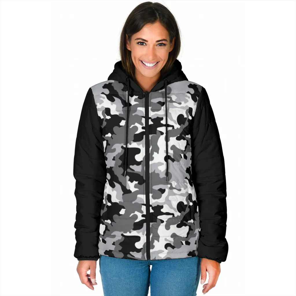 Camouflage Puffer Jacket Women's Coat Quilted Hooded