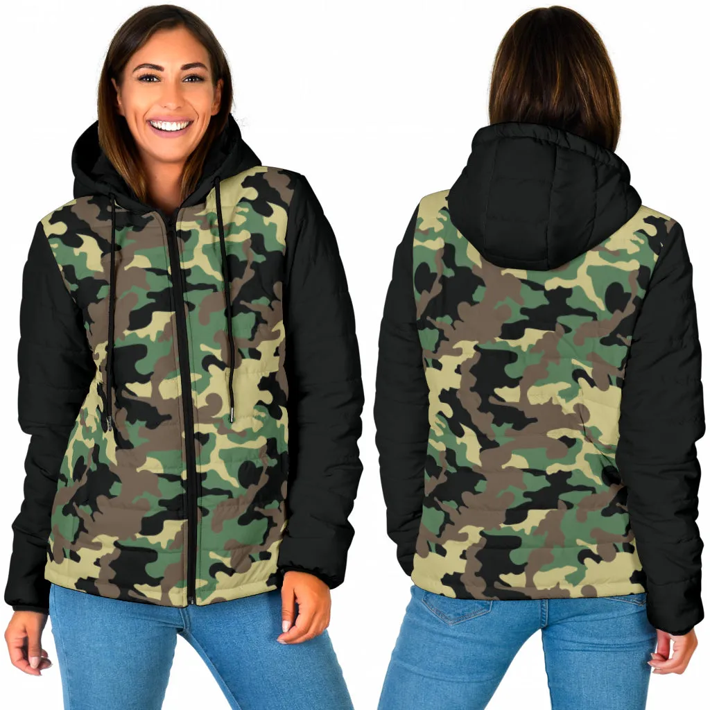 Camouflage Puffer Jacket Women's Coat Quilted Hooded