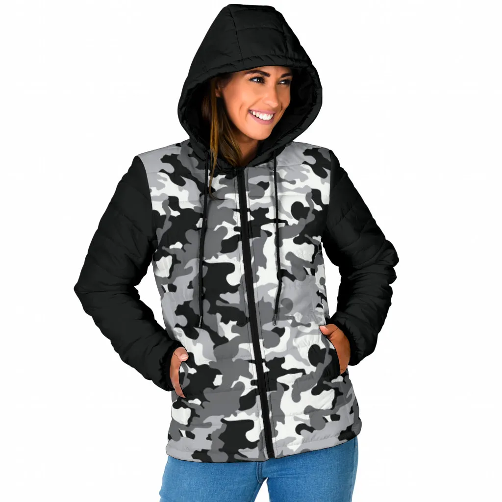 Camouflage Puffer Jacket Women's Coat Quilted Hooded