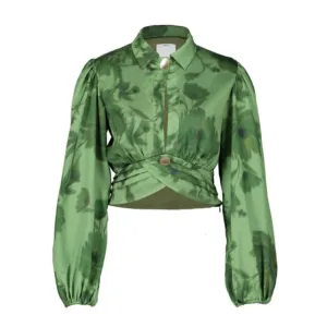 Casual Print Women Blouses Lapel Collar Lantern  Hollow Out Shirts