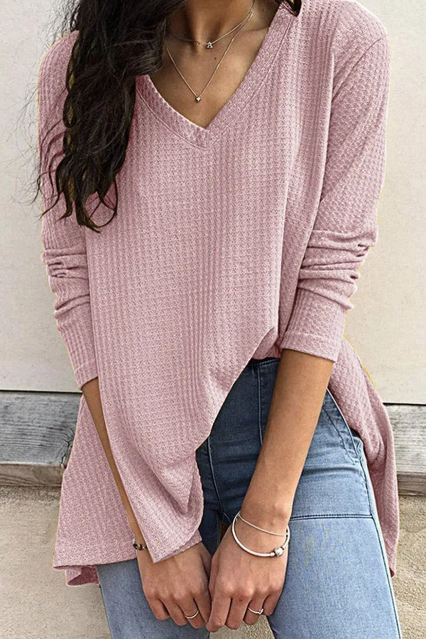 Casual V-neck Solid Color Shirt