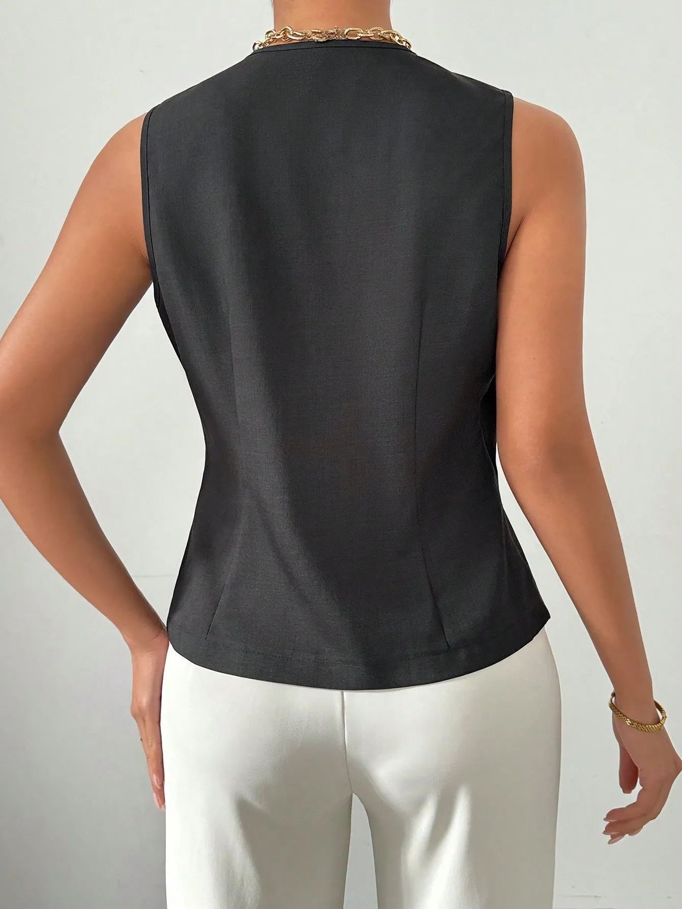 Chaqueta De Traje De Chaleco Corto Negro Para Damas