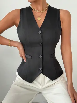 Chaqueta De Traje De Chaleco Corto Negro Para Damas