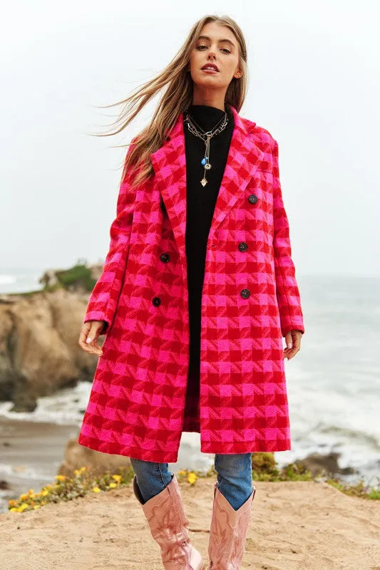 Checkered Pink and Red Tweed Coat