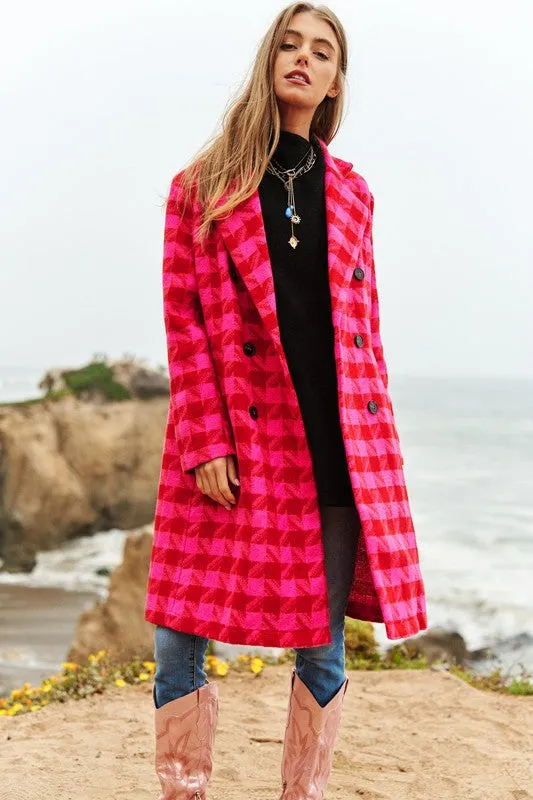 Checkered Pink and Red Tweed Coat