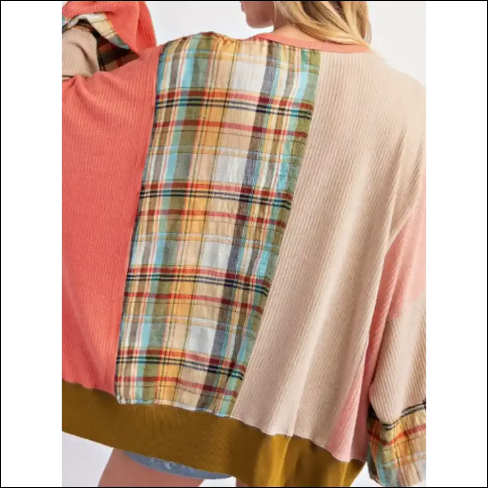 Chic Slit Plaid Long Sleeve Sweatshirt