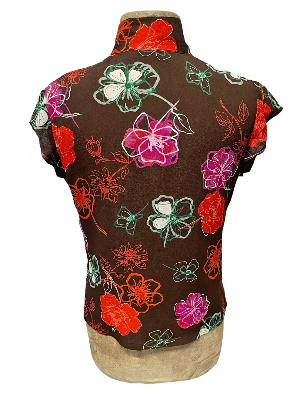 Chocolate Brown Spring Floral Mandarin Collar Tea Timer Top