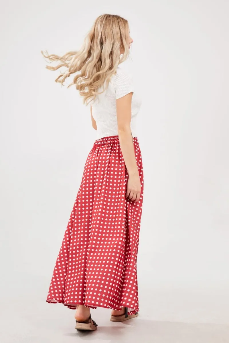 Chouyatou Women's Elegant High Waisted Polka Dot A Line Pleated Swing Bohemian Maxi Skirt