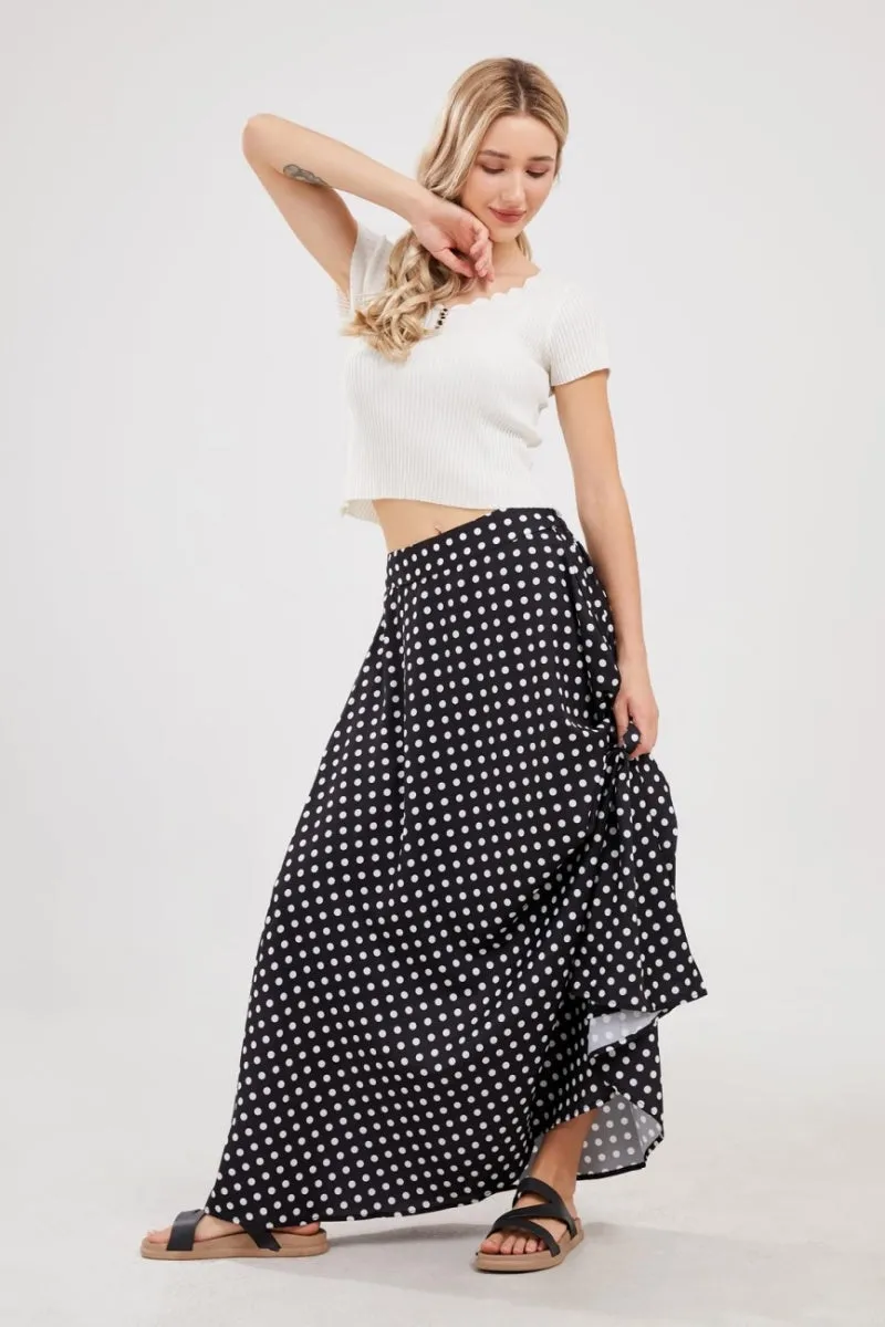 Chouyatou Women's Elegant High Waisted Polka Dot A Line Pleated Swing Bohemian Maxi Skirt