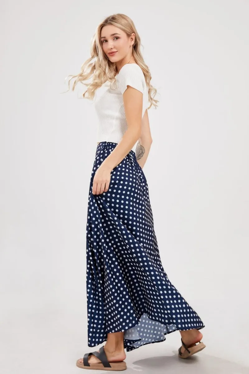 Chouyatou Women's Elegant High Waisted Polka Dot A Line Pleated Swing Bohemian Maxi Skirt