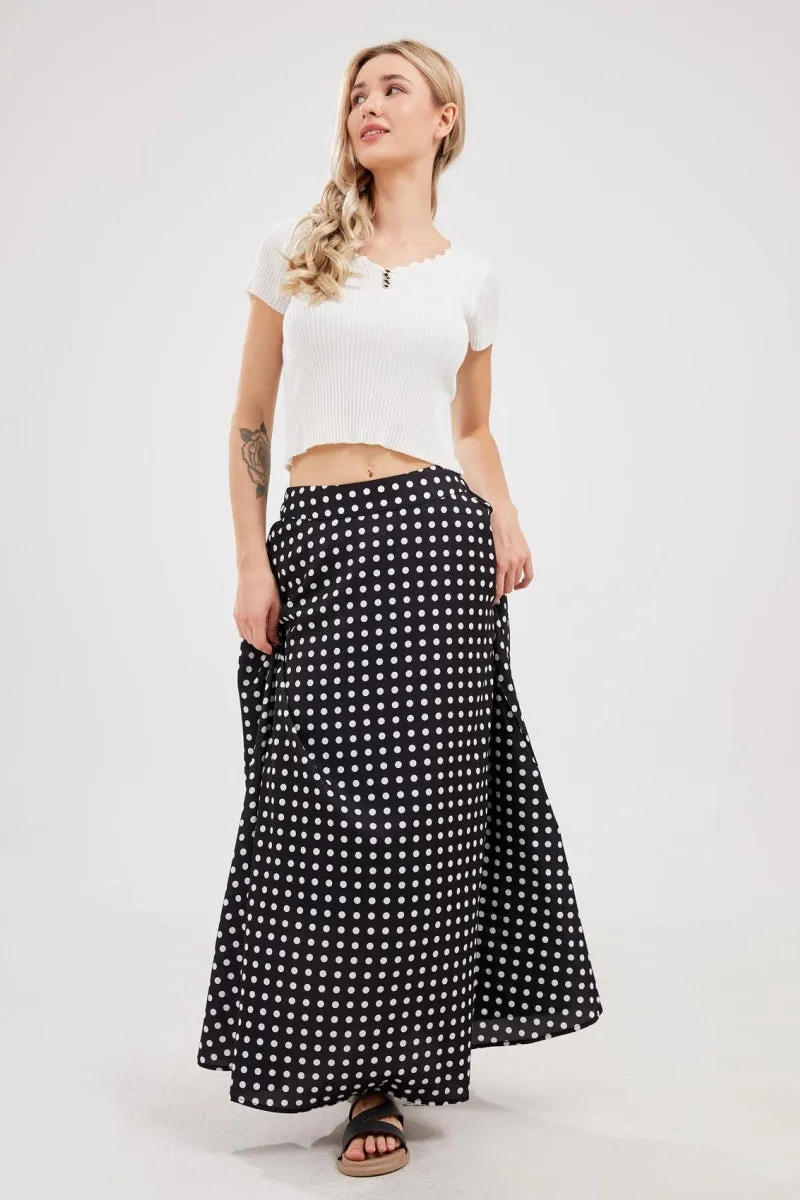 Chouyatou Women's Elegant High Waisted Polka Dot A Line Pleated Swing Bohemian Maxi Skirt