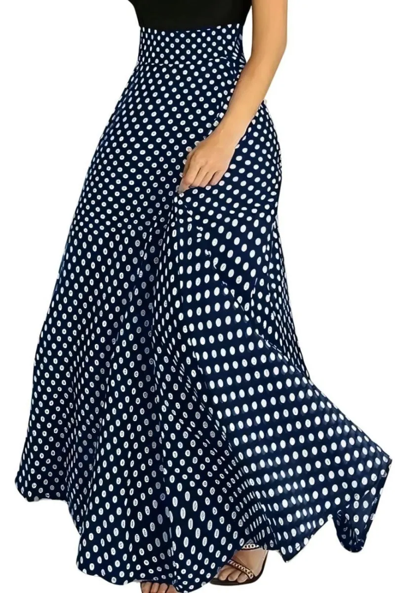 Chouyatou Women's Elegant High Waisted Polka Dot A Line Pleated Swing Bohemian Maxi Skirt