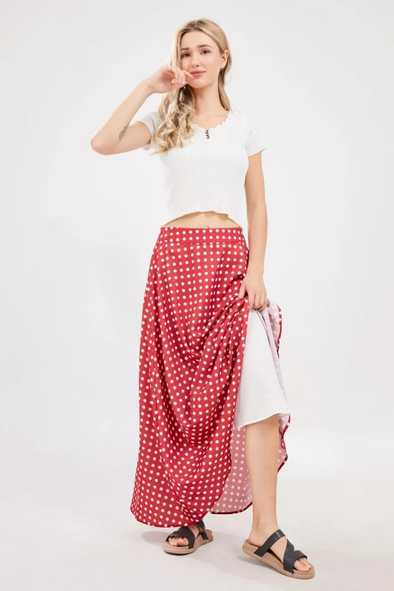Chouyatou Women's Elegant High Waisted Polka Dot A Line Pleated Swing Bohemian Maxi Skirt