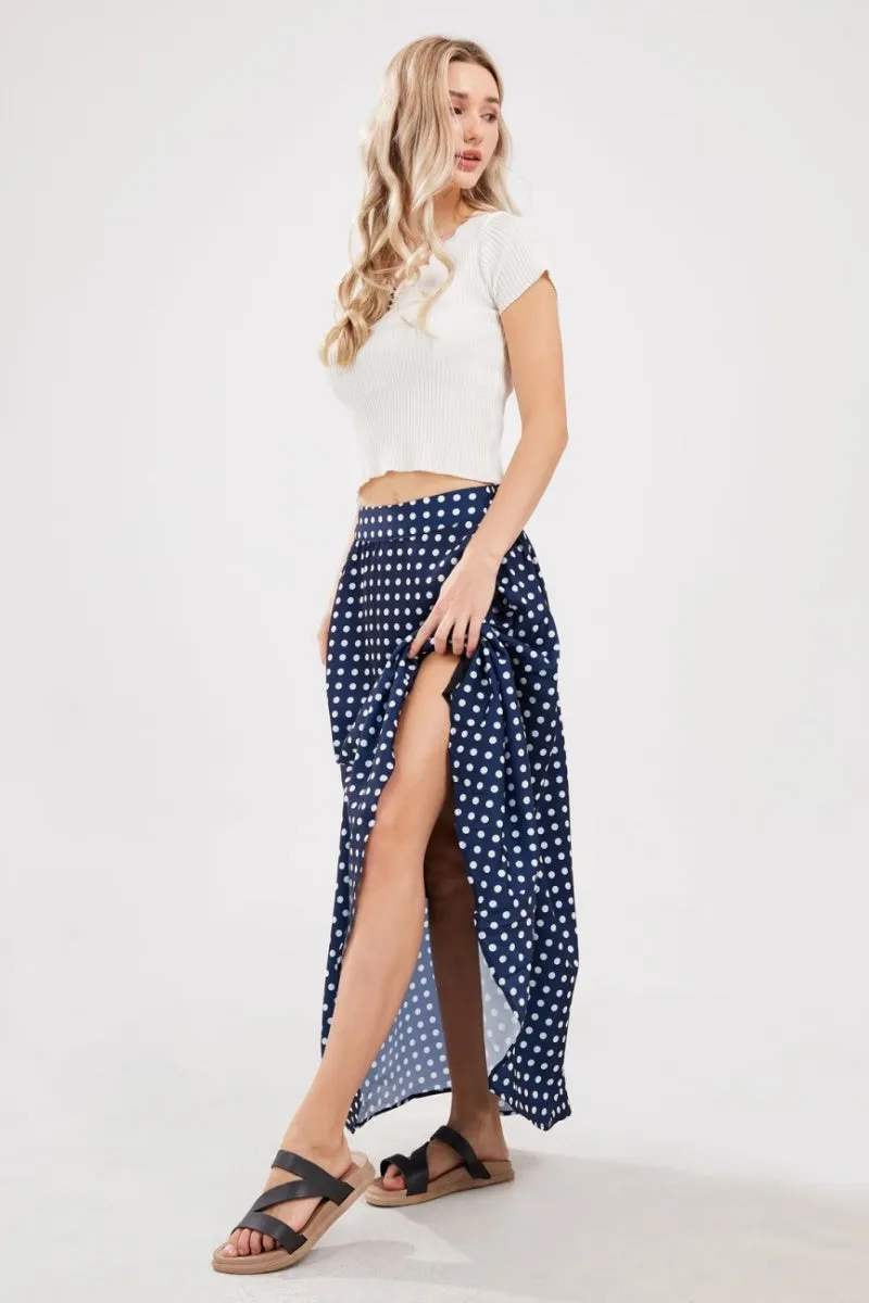 Chouyatou Women's Elegant High Waisted Polka Dot A Line Pleated Swing Bohemian Maxi Skirt
