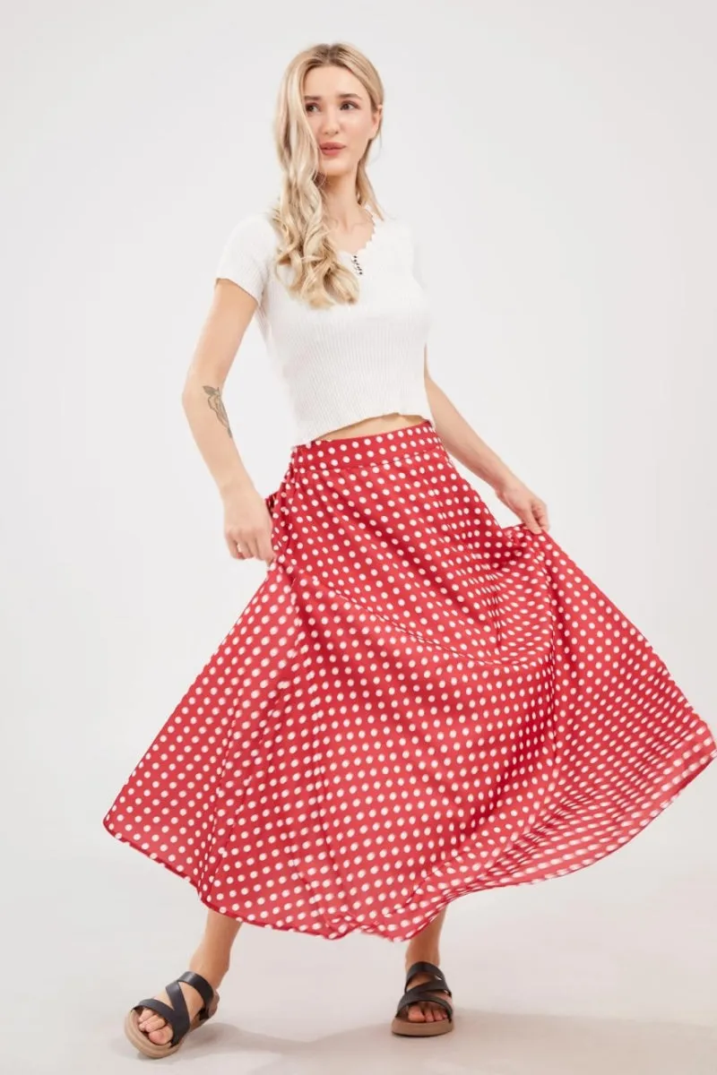 Chouyatou Women's Elegant High Waisted Polka Dot A Line Pleated Swing Bohemian Maxi Skirt