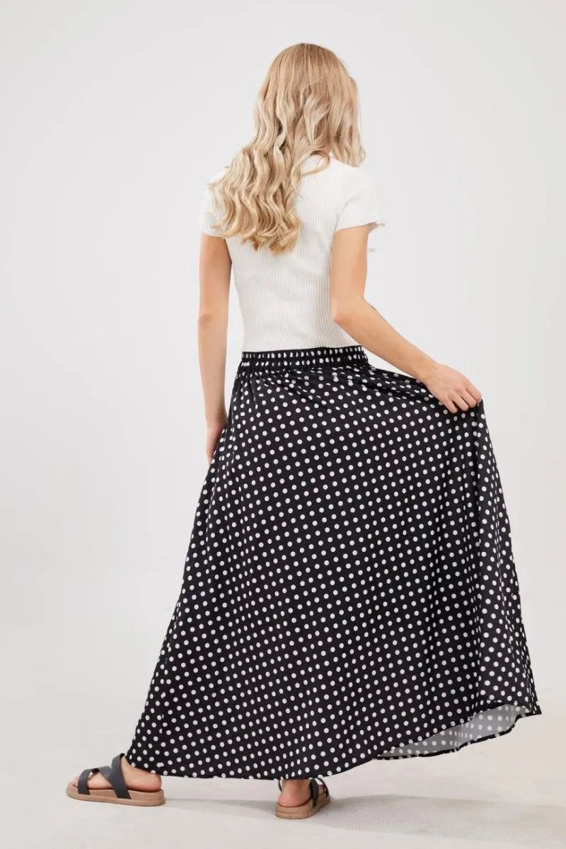 Chouyatou Women's Elegant High Waisted Polka Dot A Line Pleated Swing Bohemian Maxi Skirt