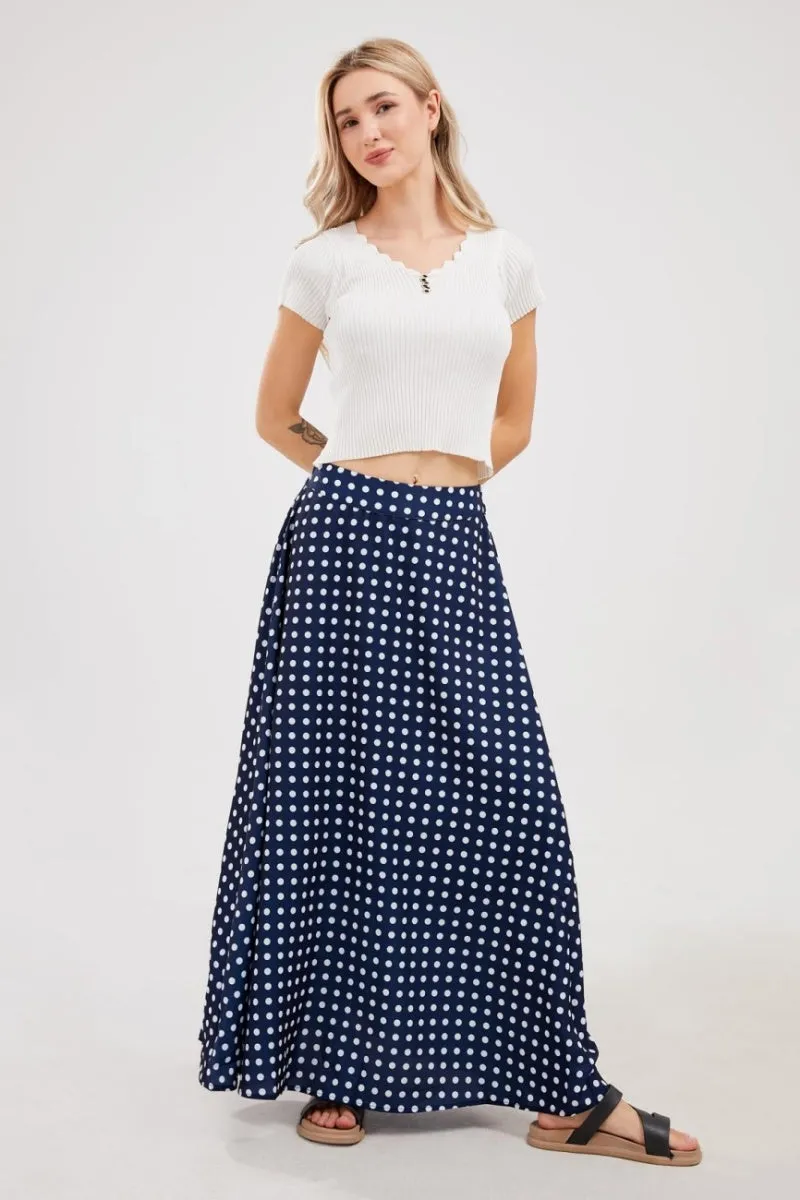 Chouyatou Women's Elegant High Waisted Polka Dot A Line Pleated Swing Bohemian Maxi Skirt