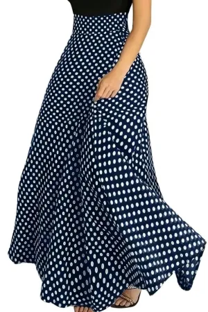 Chouyatou Women's Elegant High Waisted Polka Dot A Line Pleated Swing Bohemian Maxi Skirt