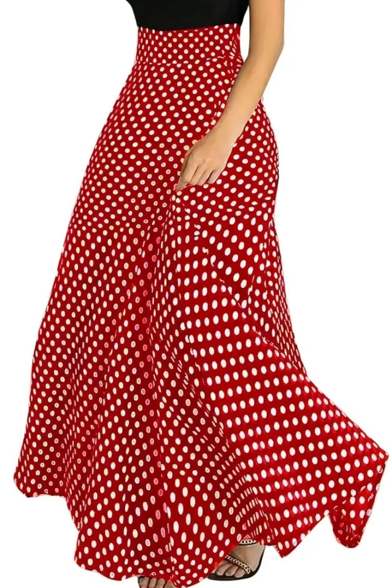 Chouyatou Women's Elegant High Waisted Polka Dot A Line Pleated Swing Bohemian Maxi Skirt