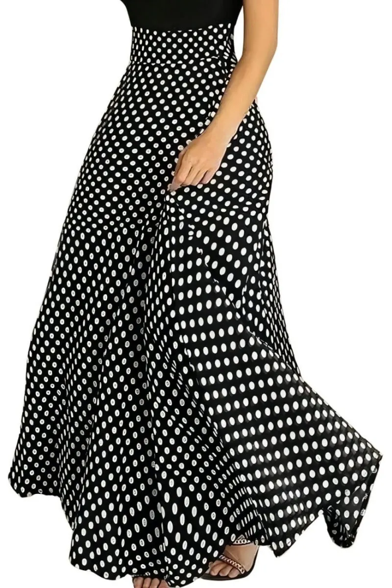 Chouyatou Women's Elegant High Waisted Polka Dot A Line Pleated Swing Bohemian Maxi Skirt