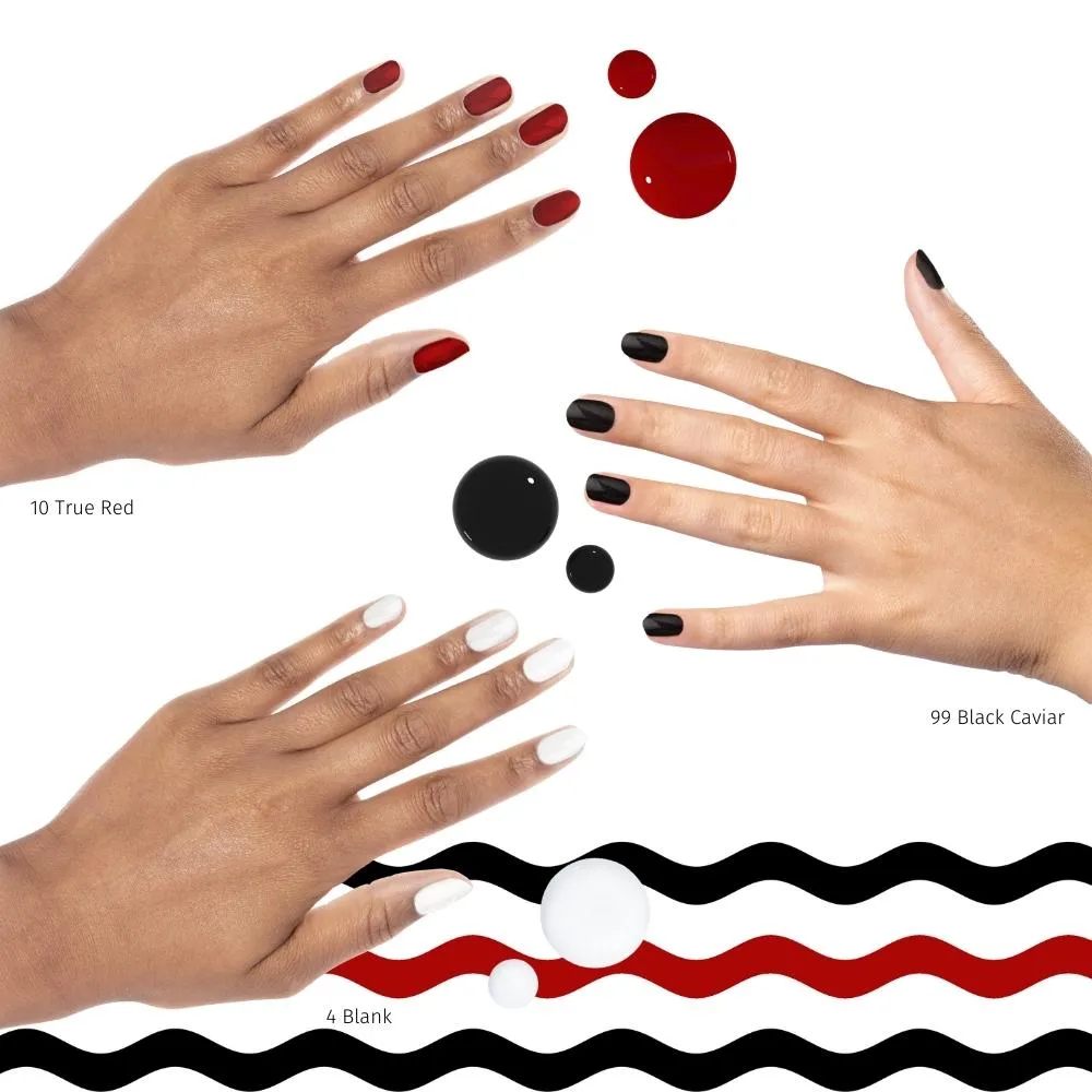 Classic Glam Nail Polish Trio Set, Includes Red, White & Black Lacquer