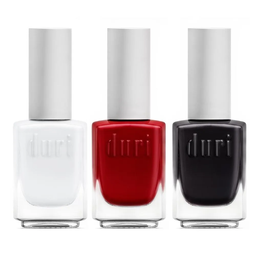Classic Glam Nail Polish Trio Set, Includes Red, White & Black Lacquer