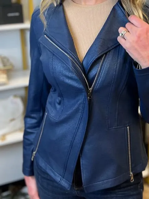 Classic Liquid "Leather" Knit Jacket in Navy by Clara Sun Woo