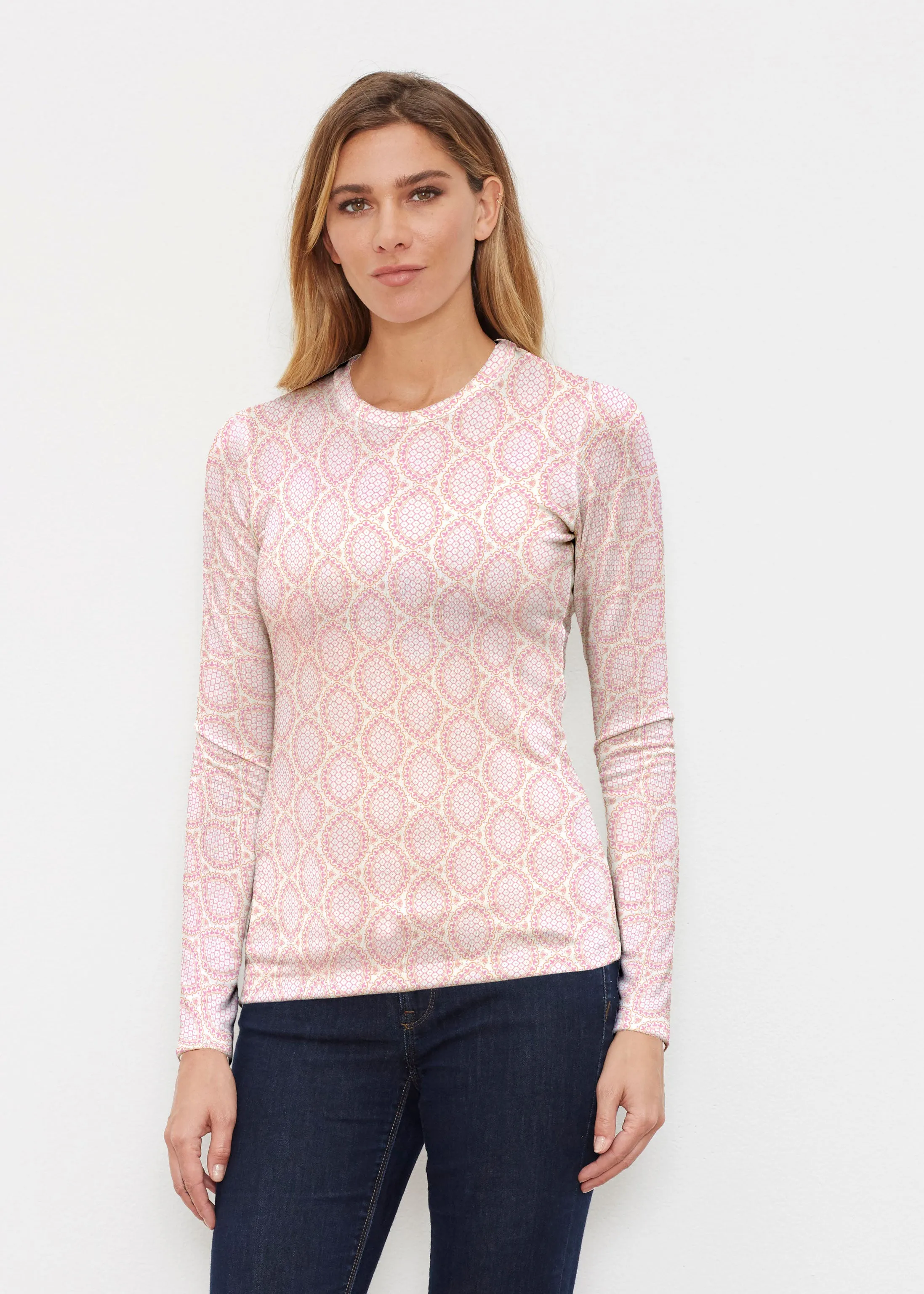 Coastal Lace Pink (7757) ~ Butterknit Long Sleeve Crew Top