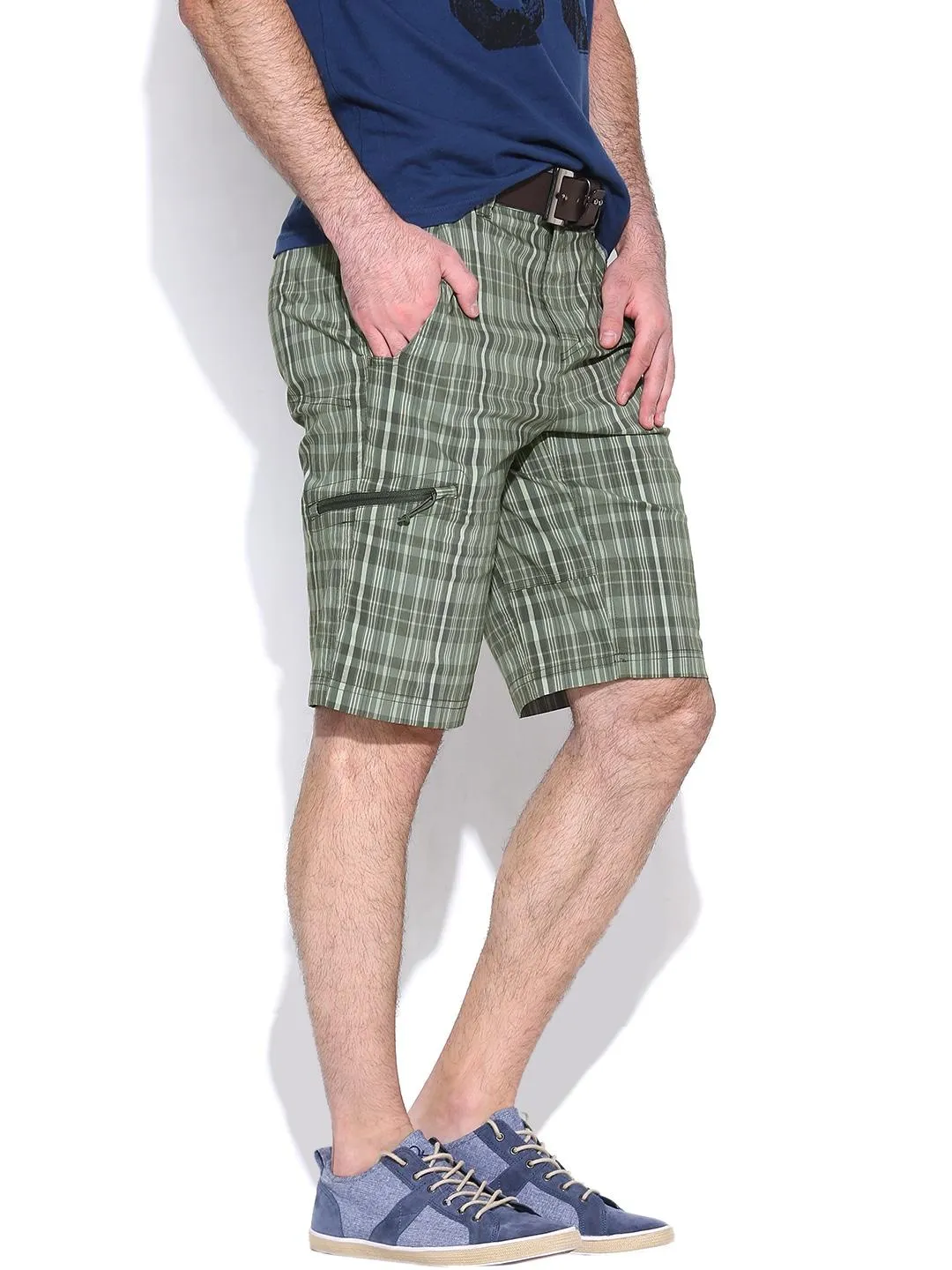 Columbia Men Green Cool Creek Stretch Plaid Shorts