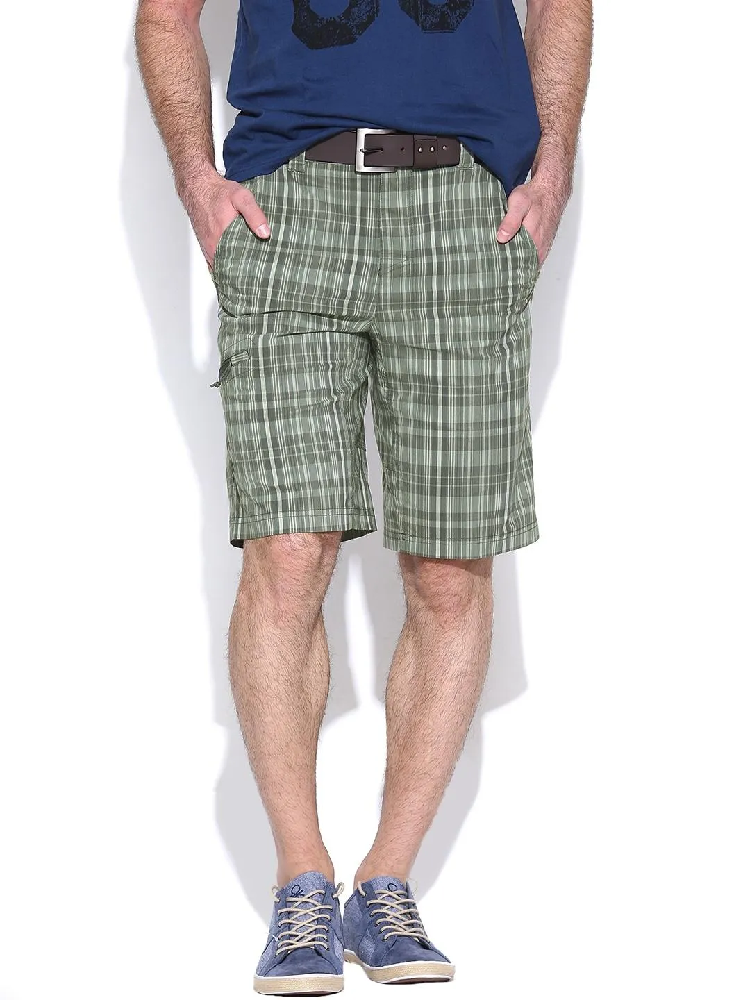 Columbia Men Green Cool Creek Stretch Plaid Shorts