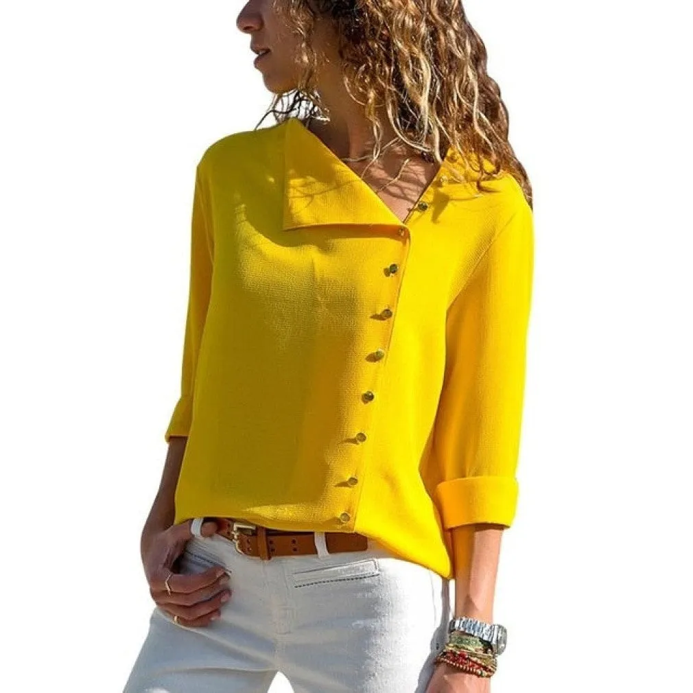 ContiNent 33 Women Tops And Blouses Fashion Long Sleeve Skew Collar Chiffon Blouse Casual Tops Plus Size Elegent Work Wear Shirt