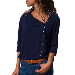 ContiNent 33 Women Tops And Blouses Fashion Long Sleeve Skew Collar Chiffon Blouse Casual Tops Plus Size Elegent Work Wear Shirt