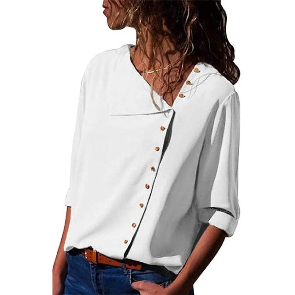 ContiNent 33 Women Tops And Blouses Fashion Long Sleeve Skew Collar Chiffon Blouse Casual Tops Plus Size Elegent Work Wear Shirt