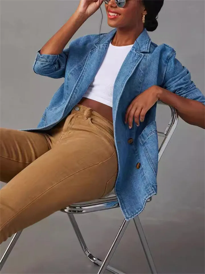 Cool Vintage Denim Blue Blazer Coat for Women