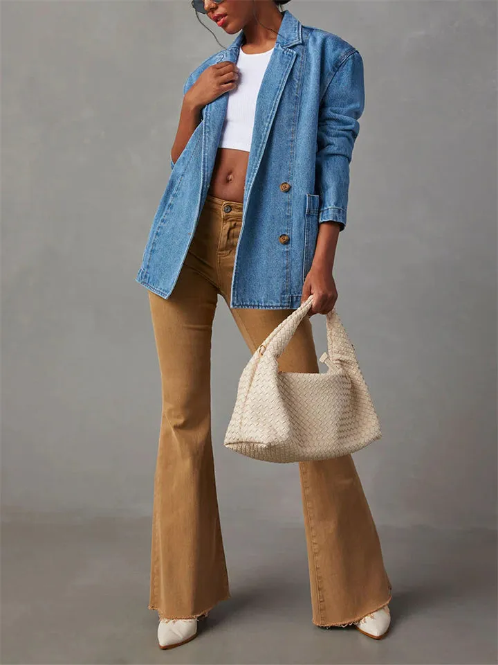 Cool Vintage Denim Blue Blazer Coat for Women
