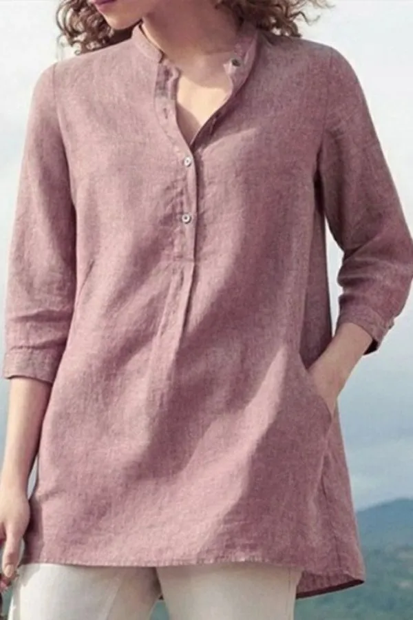 Cotton & Linen Solid Color Blouse