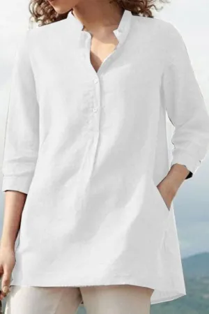 Cotton & Linen Solid Color Blouse