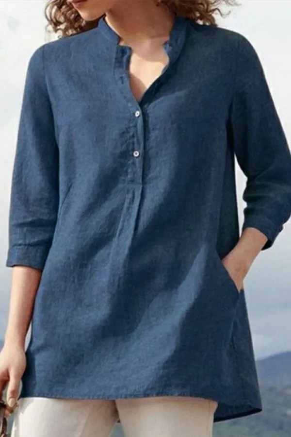 Cotton & Linen Solid Color Blouse