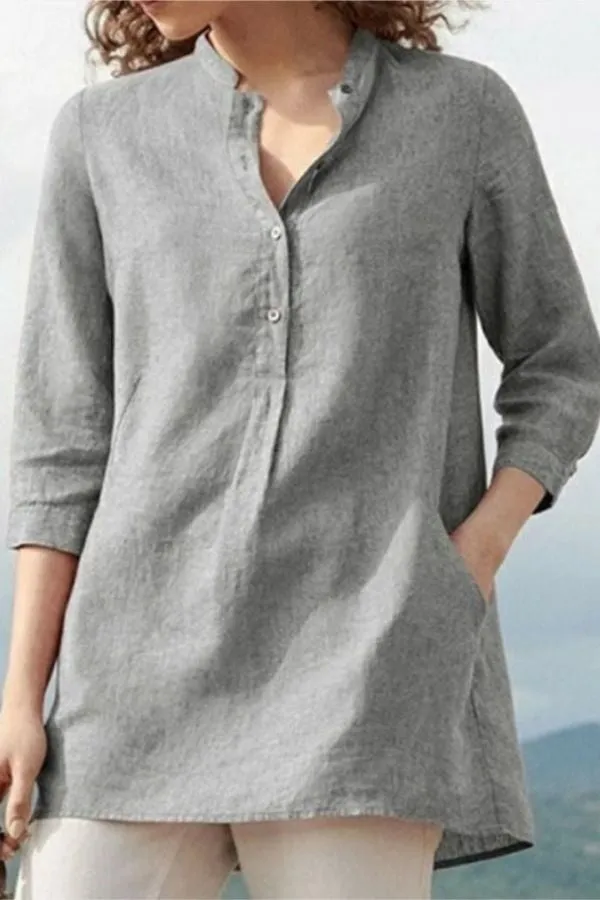 Cotton & Linen Solid Color Blouse