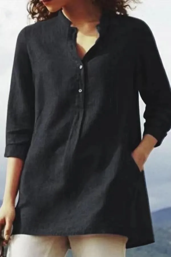 Cotton & Linen Solid Color Blouse