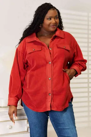 Cozy Girl Full Size Button Down Shacket in Rust