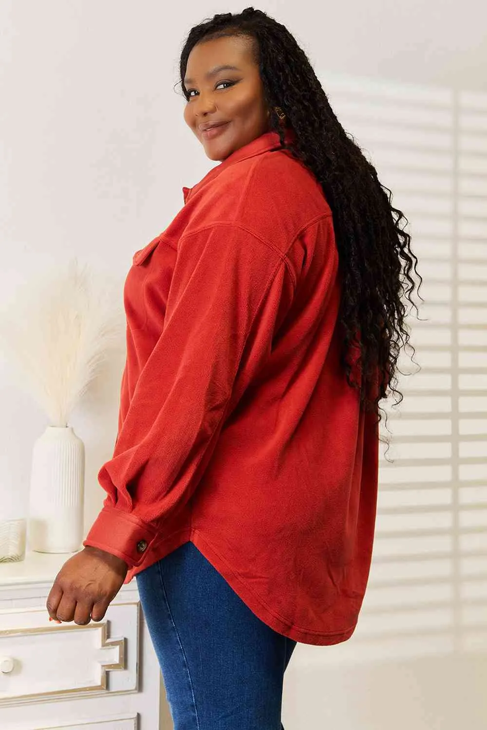 Cozy Girl Full Size Button Down Shacket in Rust