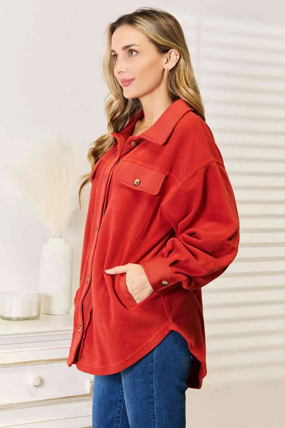 Cozy Girl Full Size Button Down Shacket in Rust