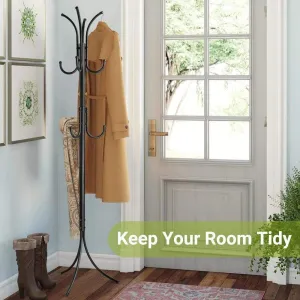 Cozzine Coat Rack Coat Tree Hat Hanger Holder 11 Hooks for Jacket Umbrella Tree Stand with Base Metal (Black)