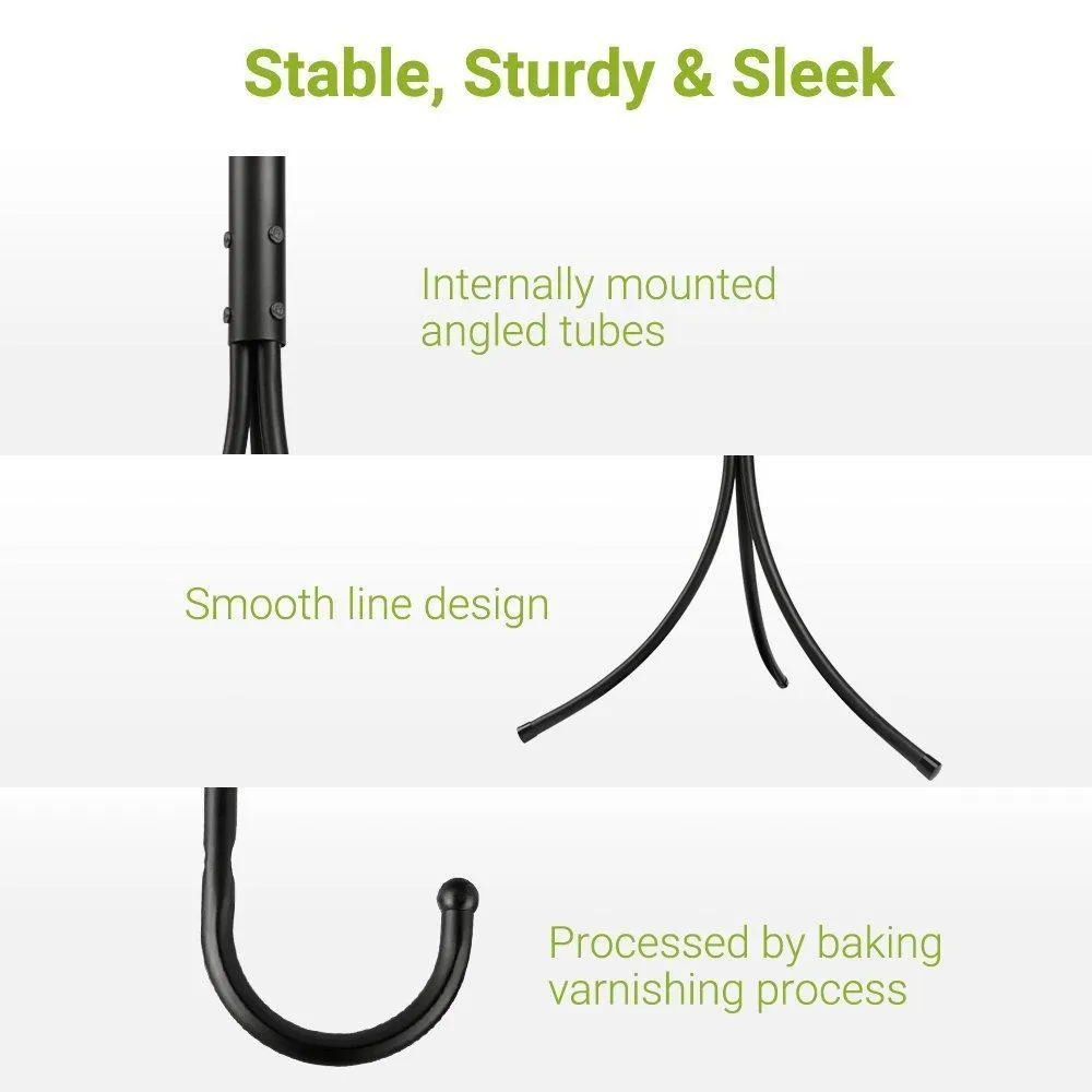 Cozzine Coat Rack Coat Tree Hat Hanger Holder 11 Hooks for Jacket Umbrella Tree Stand with Base Metal (Black)
