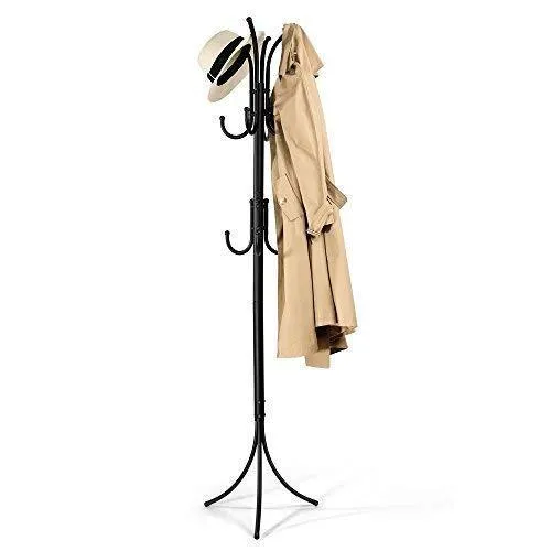 Cozzine Coat Rack Coat Tree Hat Hanger Holder 11 Hooks for Jacket Umbrella Tree Stand with Base Metal (Black)