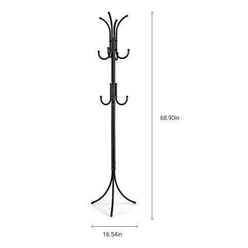 Cozzine Coat Rack Coat Tree Hat Hanger Holder 11 Hooks for Jacket Umbrella Tree Stand with Base Metal (Black)
