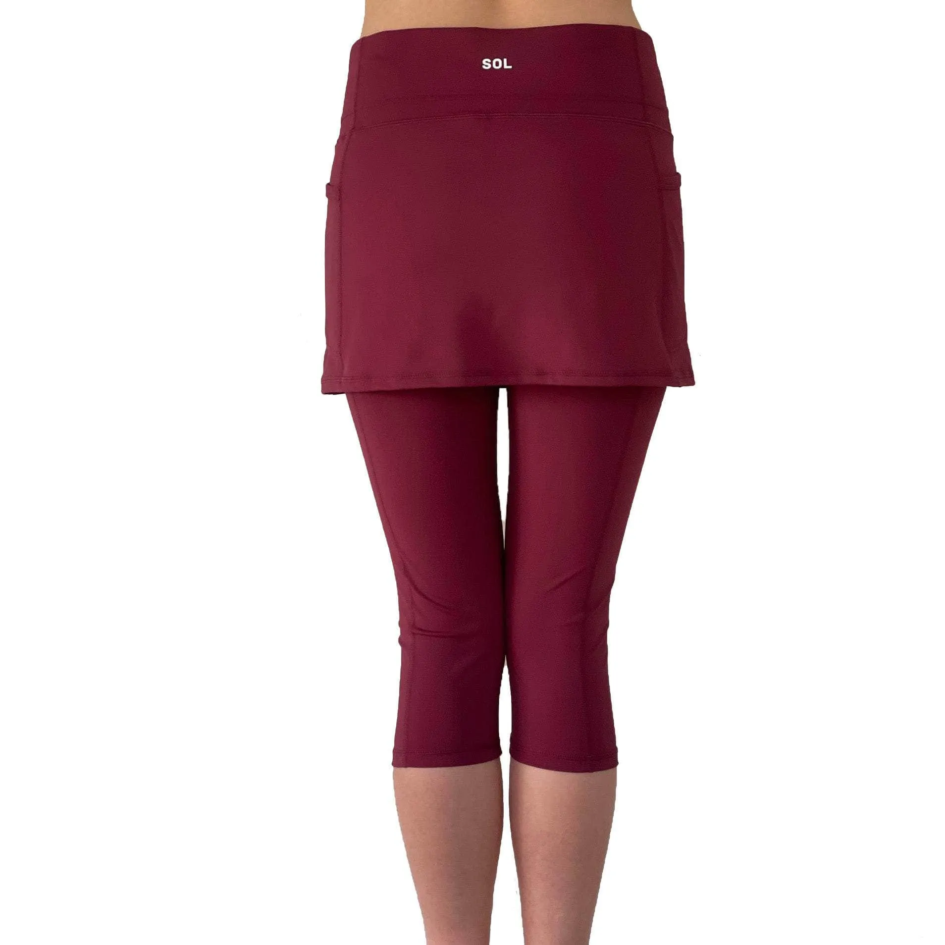 Cranberry Red Skirted Capris Leggings with Pockets