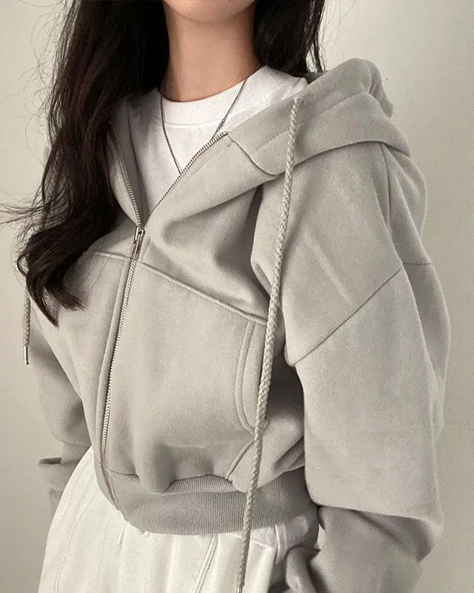 Creamtopmall Hip-hop Style Short Loose Solid Color Hoodie