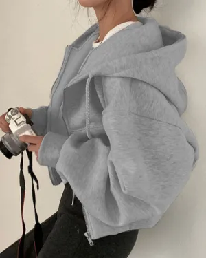 Creamtopmall Hip-hop Style Short Loose Solid Color Hoodie